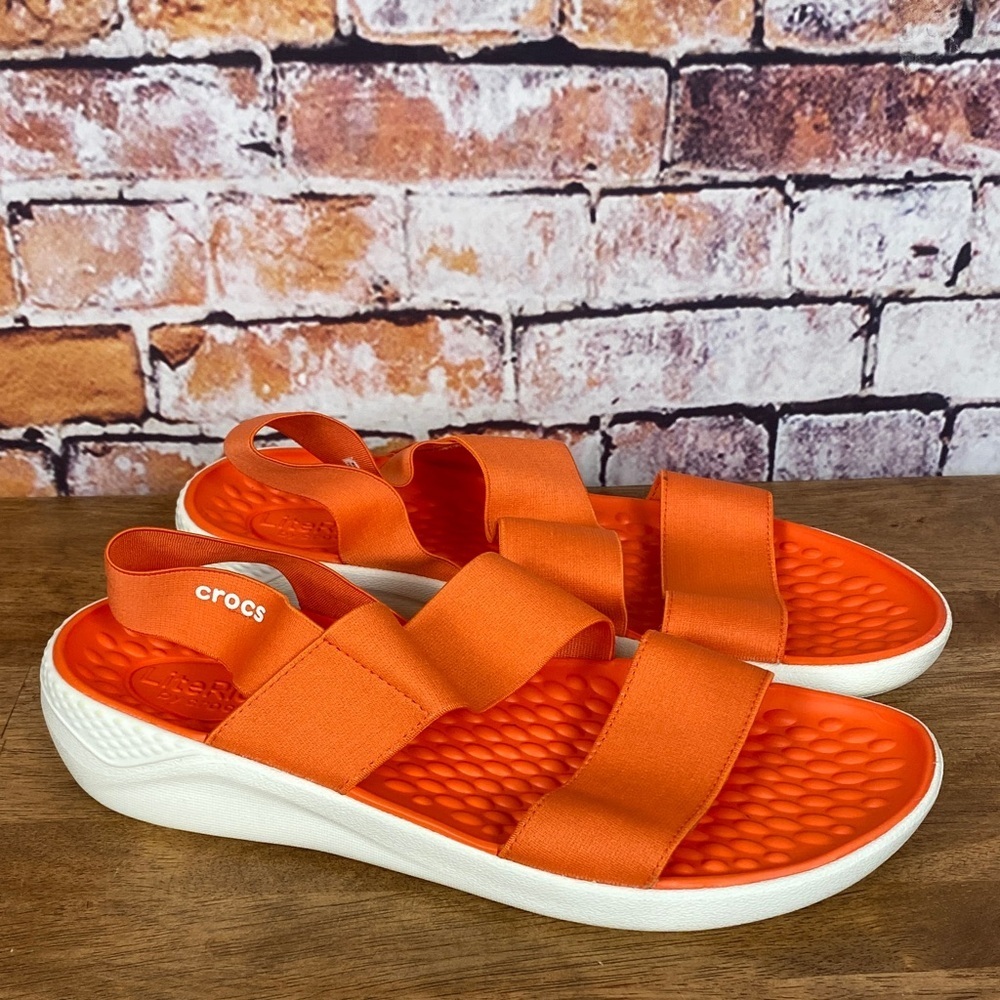 CROCS LiteRide Fresco Sling Back Vibrant Orange Strappy Sandals Sz 10 - Picture 4 of 14